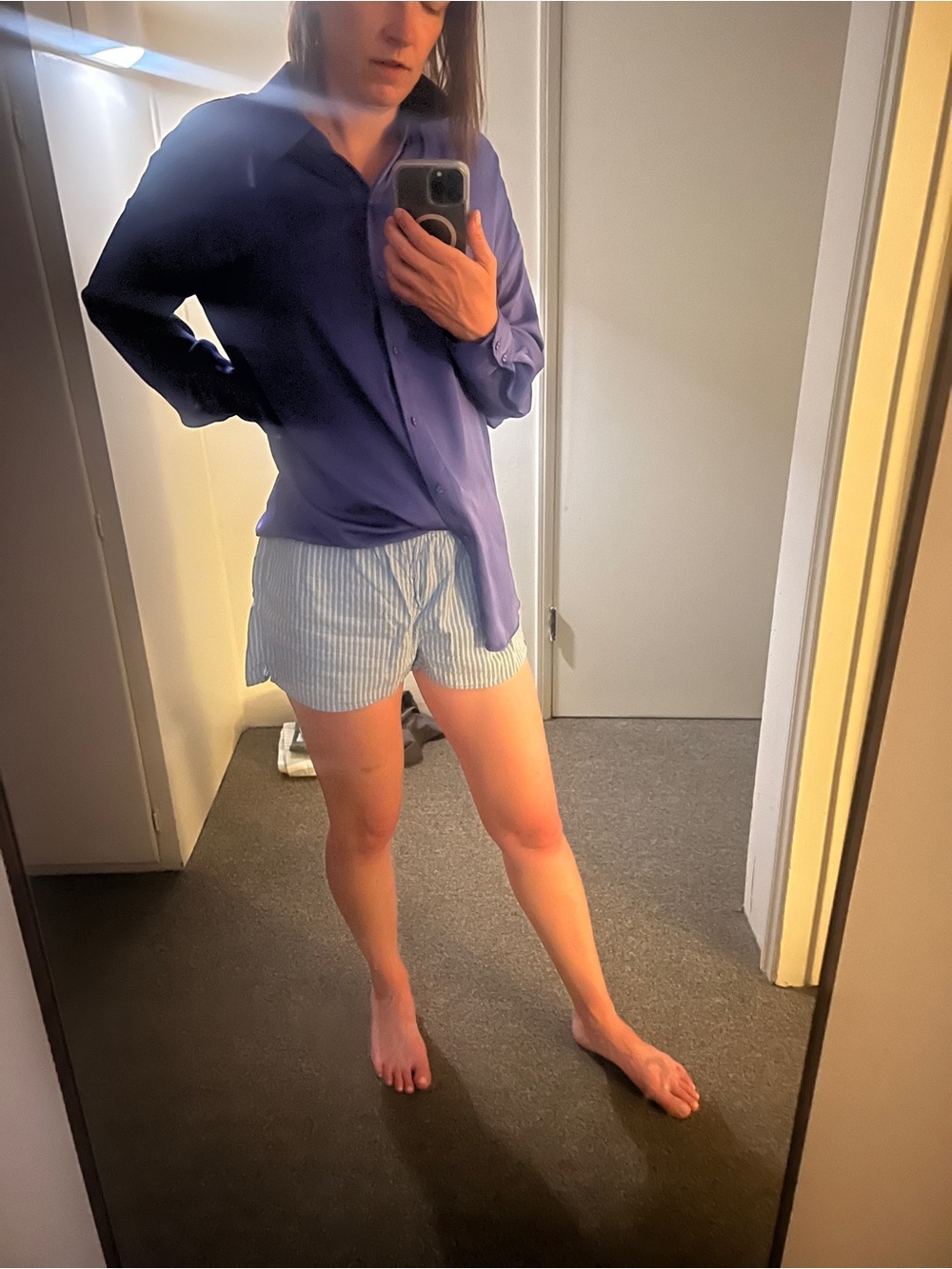 Light Blue Stripe Cotton Lounge Shorts